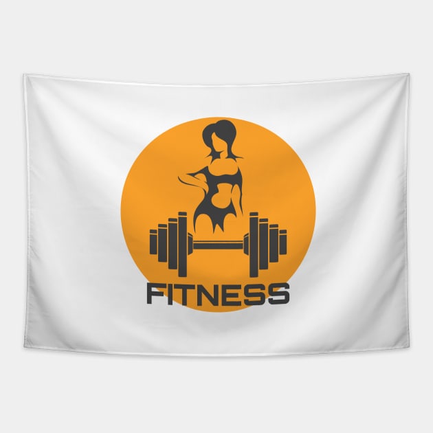 Fitness Logo with Dumbbell and Female Silhouette Tapestry by devaleta