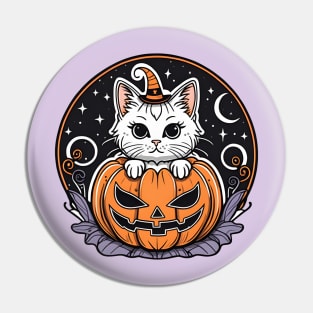 Halloween Pumpkin with Cute Cat Pin