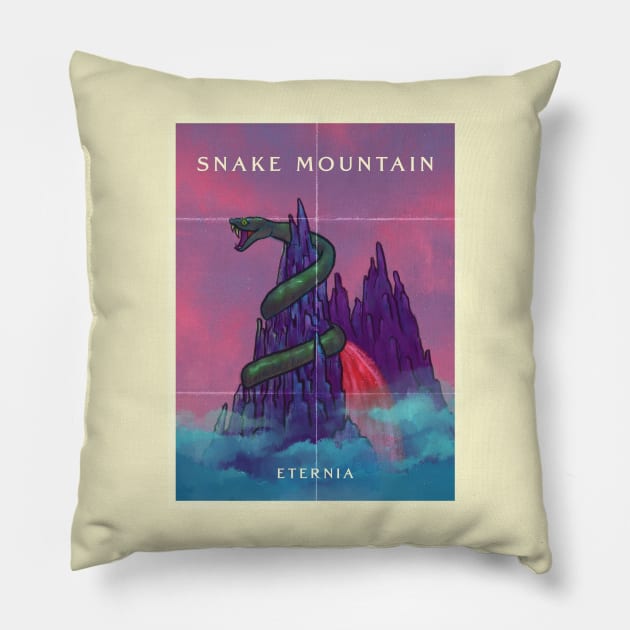 Snake Mountain, Enternia Travel Poster Pillow by NeaandTheBeard