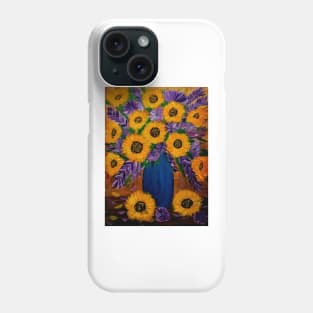 Sunflowers and mixed purple and pink flowers.  I'm a metallic blue gold and bronze and turquoise vase. Phone Case