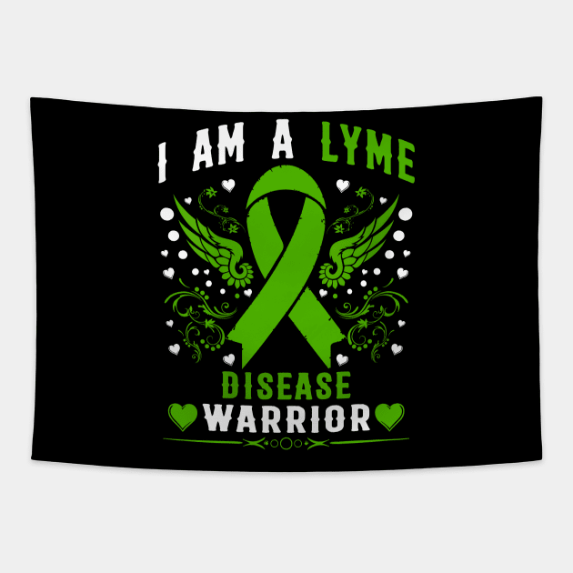 I Am A Lyme Disease Warrior Green Awareness Ribbon Tapestry by JazlynShyann