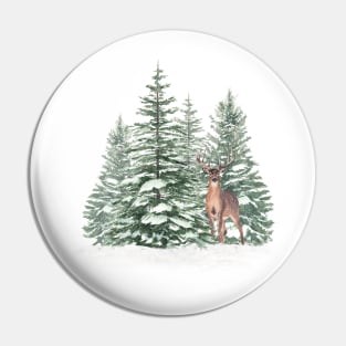 Christmas winter forest with deer. Pin