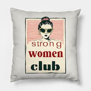 Vintage Vogue: 'Strong Women Club' Fashionista Illustration Poster Pillow