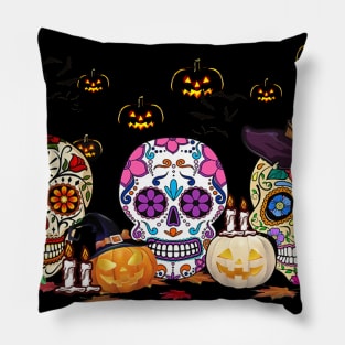 Happy Halloween Pumpkin Sugar Skull Pillow