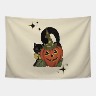 Vintage Black Cat Halloween Tapestry