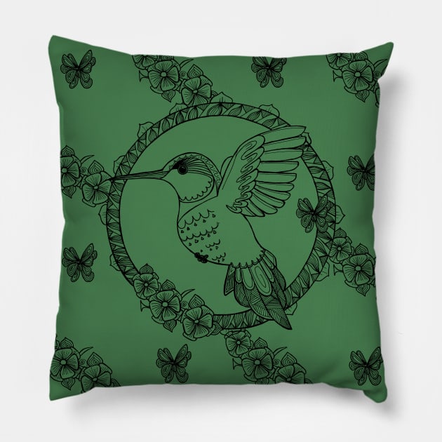 Hummingbird anti-stress&black_green Pillow by Eirene San