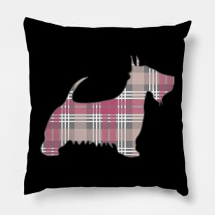 Pink, Grey and White Tartan Scottish Terrier Dog Silhouette Pillow