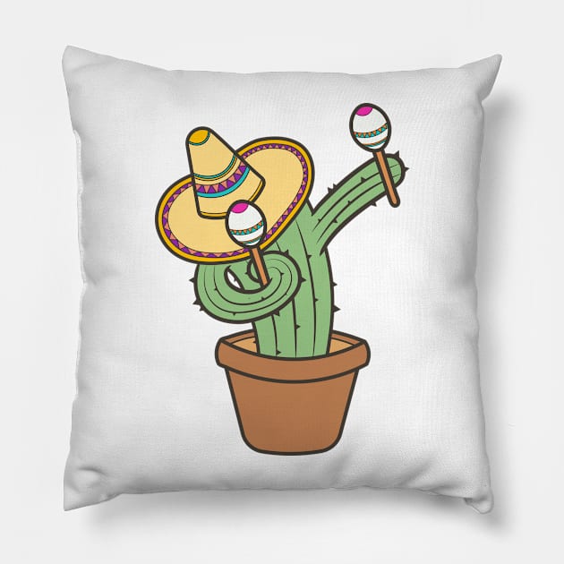 Dabbing Cactus Cartoon Playing Maraca Cinco de Mayo Pillow by RayanPod