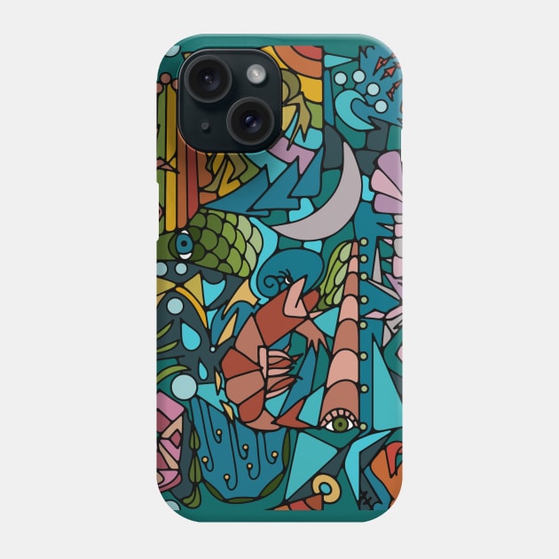 Cubist Crustacean Critters Phone Case by Slightly Unhinged