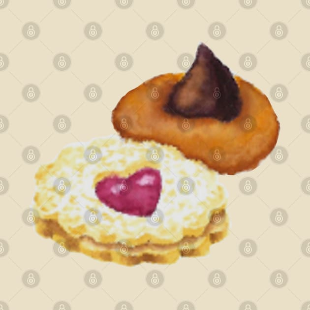 Linzer and Chocolate Kiss cookie watercolour design by toffany's