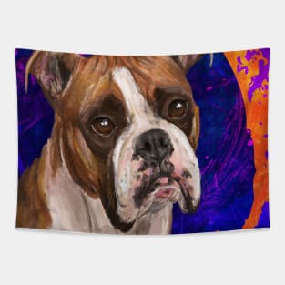 Beautiful Boxer Dog Painting on Urban Purple Background Tapestry