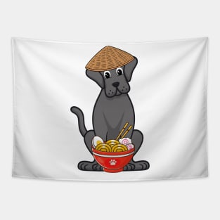 Funny big dog is eating noodles Tapestry