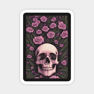 Skull and Roses | Life and Death | Beautiful Skull and Flowers | Floral Skull Artwork Magnet