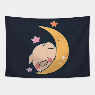 Sleepy Moon Pig Tapestry