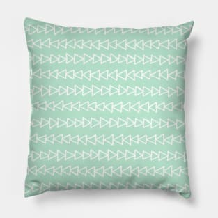 Mint Green and White Hand Drawn Triangles Pattern Pillow