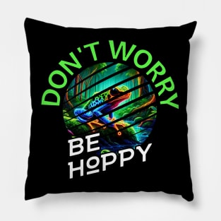 Brazil Funny Pun Don't Worry Be Happy Psychedelic Frog Pillow