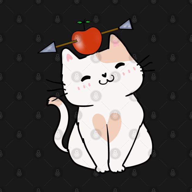 Funny Persian cat is playing william tell with an apple and arrow by Pet Station