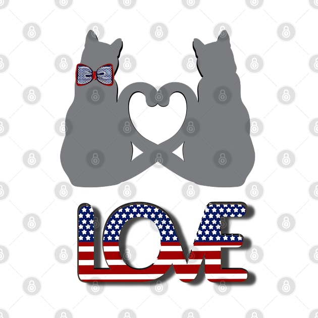 Two grey cats in love in american style by Blue Butterfly Designs 