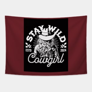 Stay Wild, Cowgirl (white against black) Tapestry