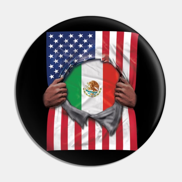 Mexico Flag American Flag Ripped - Gift for Mexican From Mexico Pin by Country Flags