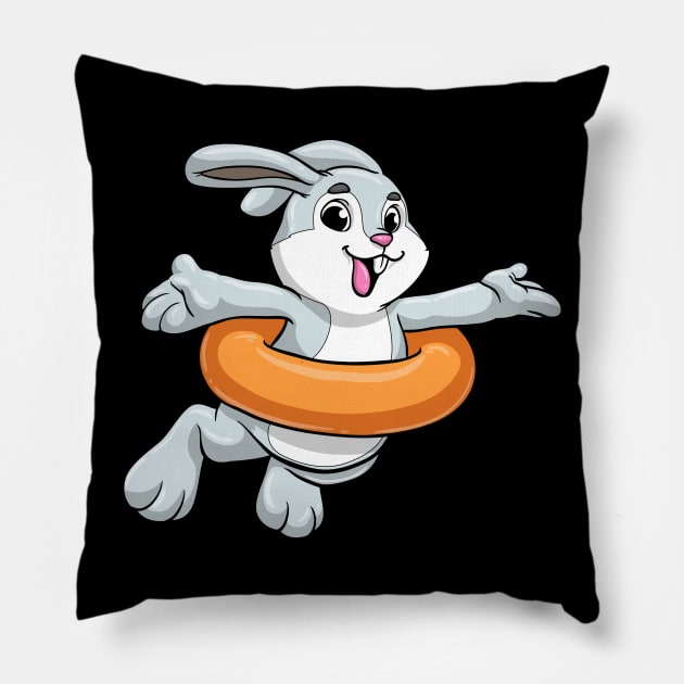 Rabbit at Swimming with Swimming ring Pillow by Markus Schnabel