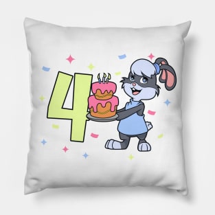I am 4 with bunny - girl birthday 4 years old Pillow