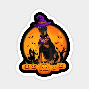 Funny Witch Hat Pumpkin Doberman Halloween Magnet