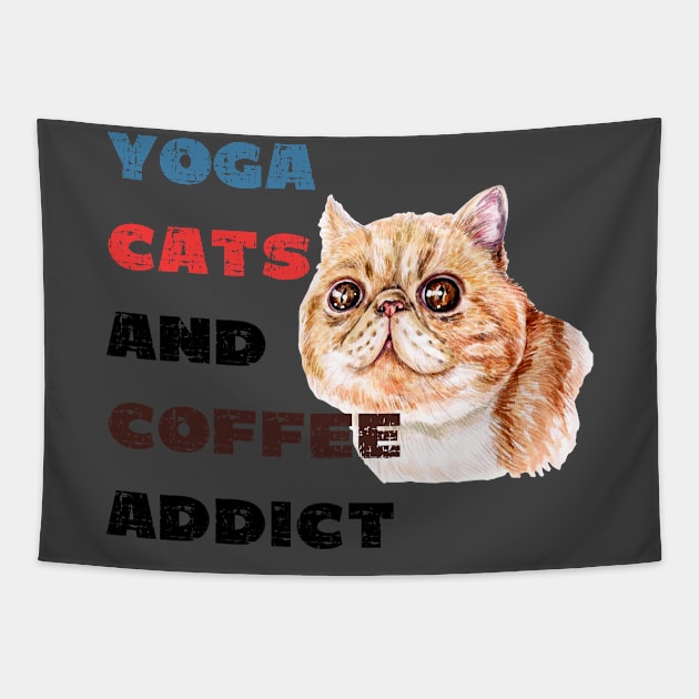 Yoga cats and coffee addict funny quote for yogi Tapestry by Red Yoga