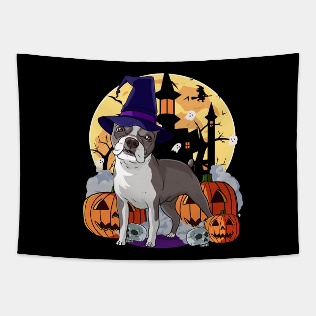 Boston Terrier Scary Halloween Witch Pumpkin Tapestry by Noseking