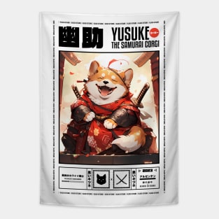 YUSUKE THE SAMURAI CORGI | OTAKU KAWAII DESIGN | WHITE Tapestry