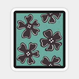 Pattern of button flowers on turquoise green Magnet