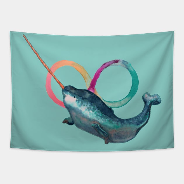 Watercolour Narwhal Tapestry by LondonAutisticsStandingTogether