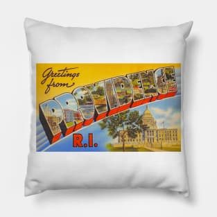 Greetings from Providence Rhode Island, Vintage Large Letter Postcard Pillow