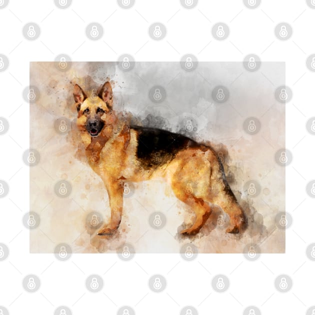 German Shepherd Dog Watercolor Portrait 02 by SPJE Illustration Photography