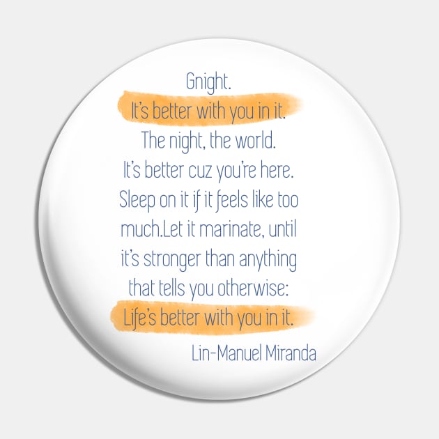 Good night Lin Manuel Miranda depression Pin by Bookishandgeeky