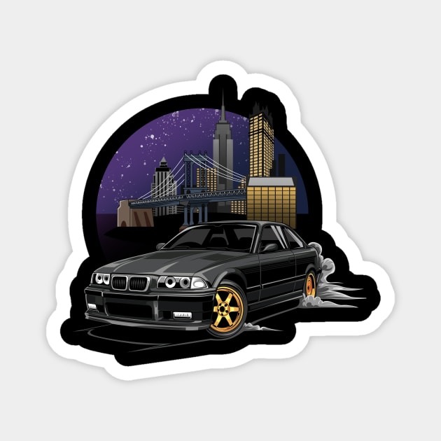 M3 E36 Illustration New York City Night Skyline Magnet by yourcar.art