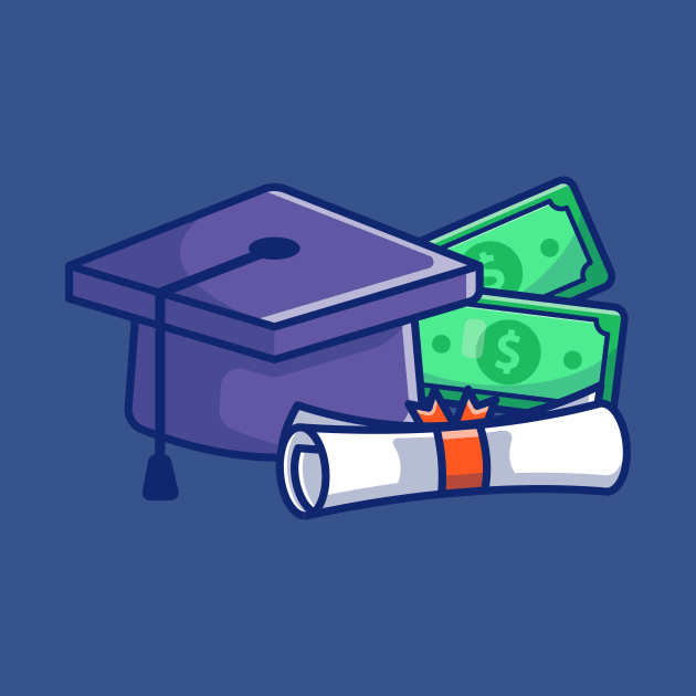 Scholarship, Graduation Cap, Certificate And Money Cartoon by Catalyst Labs