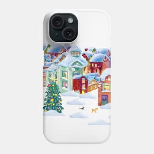 merry snow-covered houses with lights in the new year Phone Case