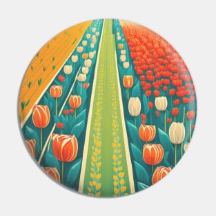 Colorful Dutch Tulip Fields in Retro Vintage Style Pin