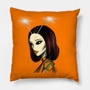 Bug kawaii lady ecopop art in orange Pillow