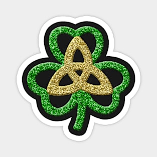 Green Gold Faux Glitter Shamrock And Trinity Knot Magnet