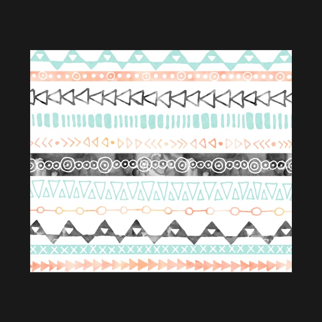 Peach Orange Teal Blue Black White Geometric Watercolor pattern by dreamingmind