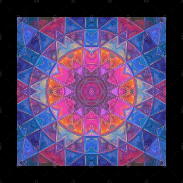 Mosaic Kaleidoscope Flower Pink Blue and Yellow by WormholeOrbital