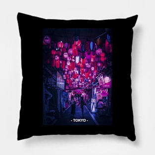 Tokyo Street Neon Synthwave Pillow