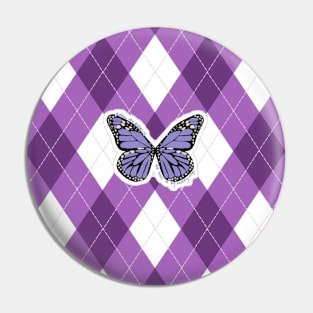 PURPLE ARGYLE PATTERN WITH BUTTERFLY Pin