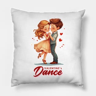 Romantic Red Valentine's Dance - Chibi Couple Cartoon Tee Pillow