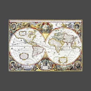 Antique Old World Double Hemisphere Map by Hendrik Hondius, 1630 T-Shirt