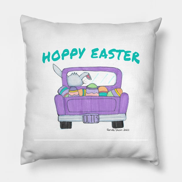 Hoppy Easter Pillow by ReneeDixonArt