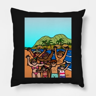 Group of diversity people on tropical beach island summer vacation Pillow