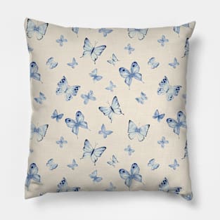 Blue Retro Butterfly Pattern on Cream Pillow